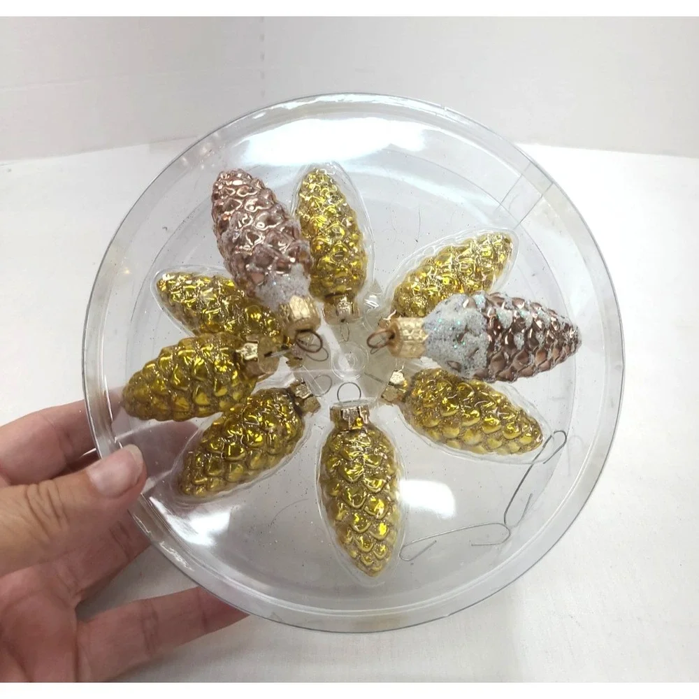 Vintage Pine Cone Christmas Ornaments Small Molded Mouth Blown Glass Lot of 9